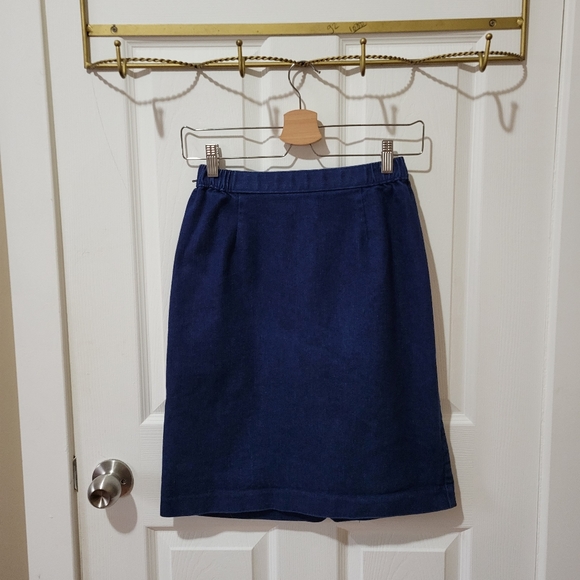 Vintage 80s 90s knee length dark wash high waist denim pencil skirt small - Picture 4 of 11